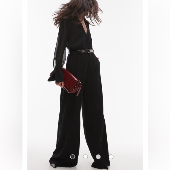Mango Pants - Mango belted long sleeve jumpsuit in black, Sz XL, New, crepe/chiffon